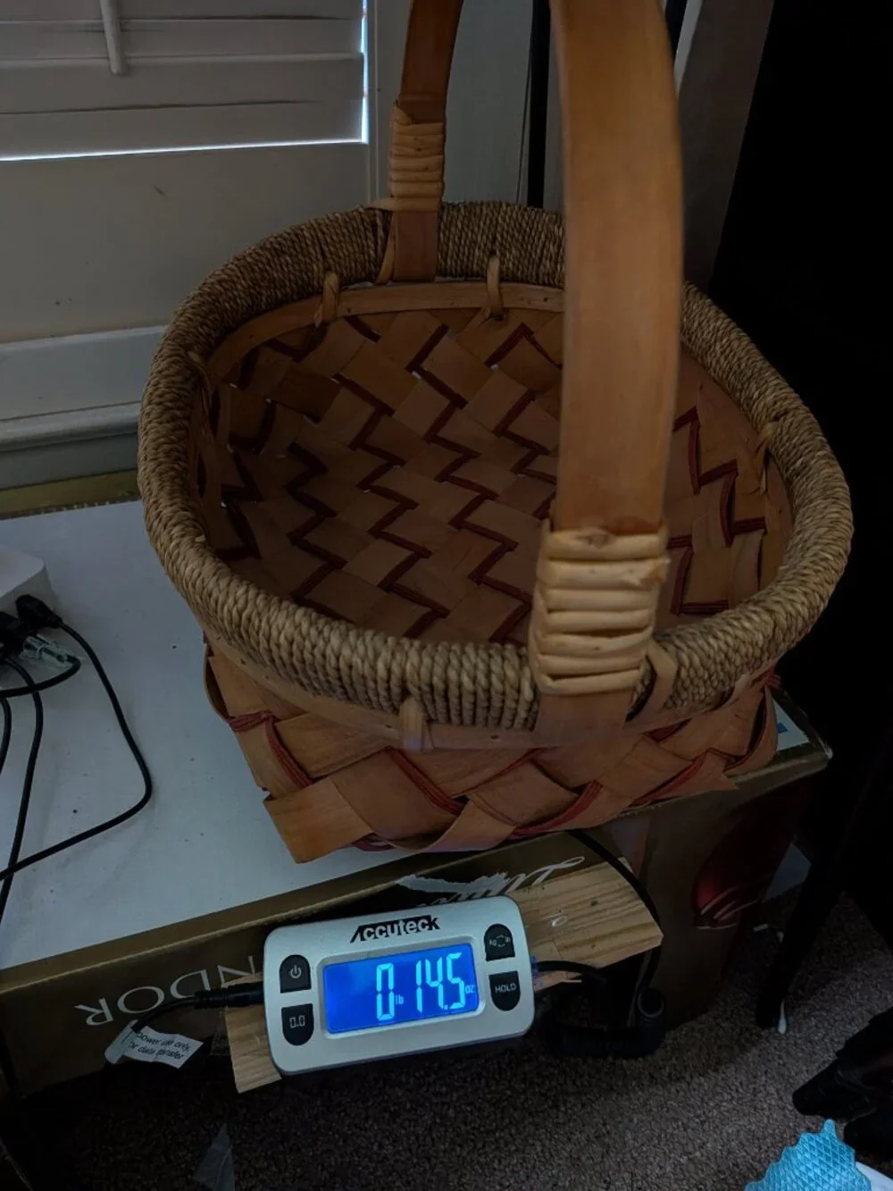 Vintage Mixed Media Decorative Basket Solid Wood Handle Nailed Construction